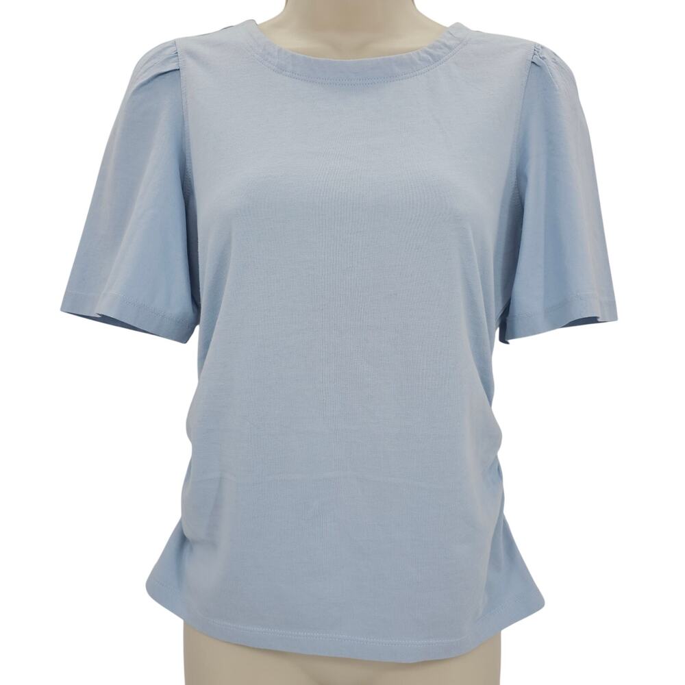 Madewell Womans size XS Side Cinch Puff Sleeve Cotton T-Shirt Blue NU869 NEW